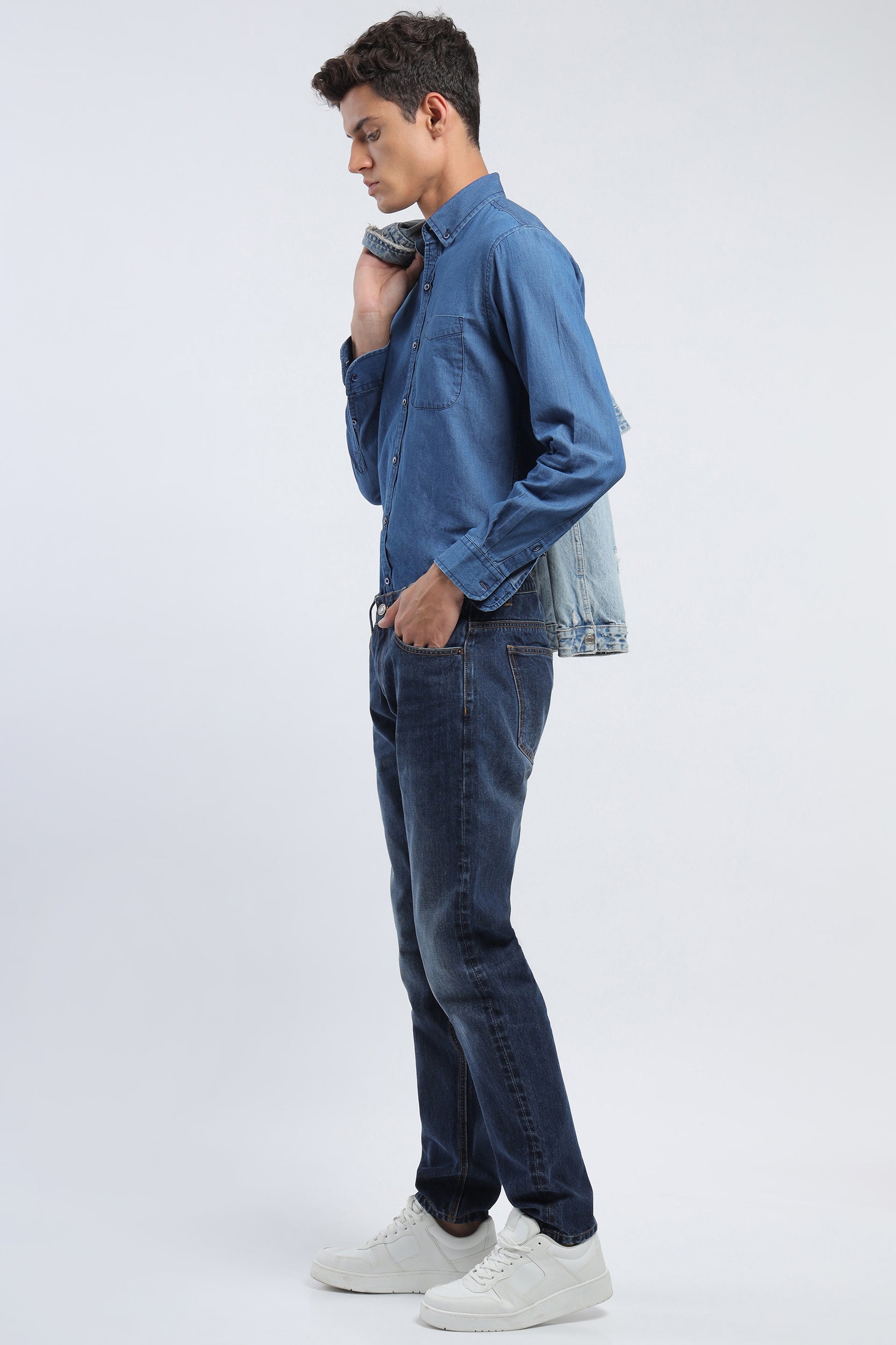 CALVIN KLEIN JEANS Shirt Men SMALL Denim Pockets Faded Grey Spread Collar |  eBay