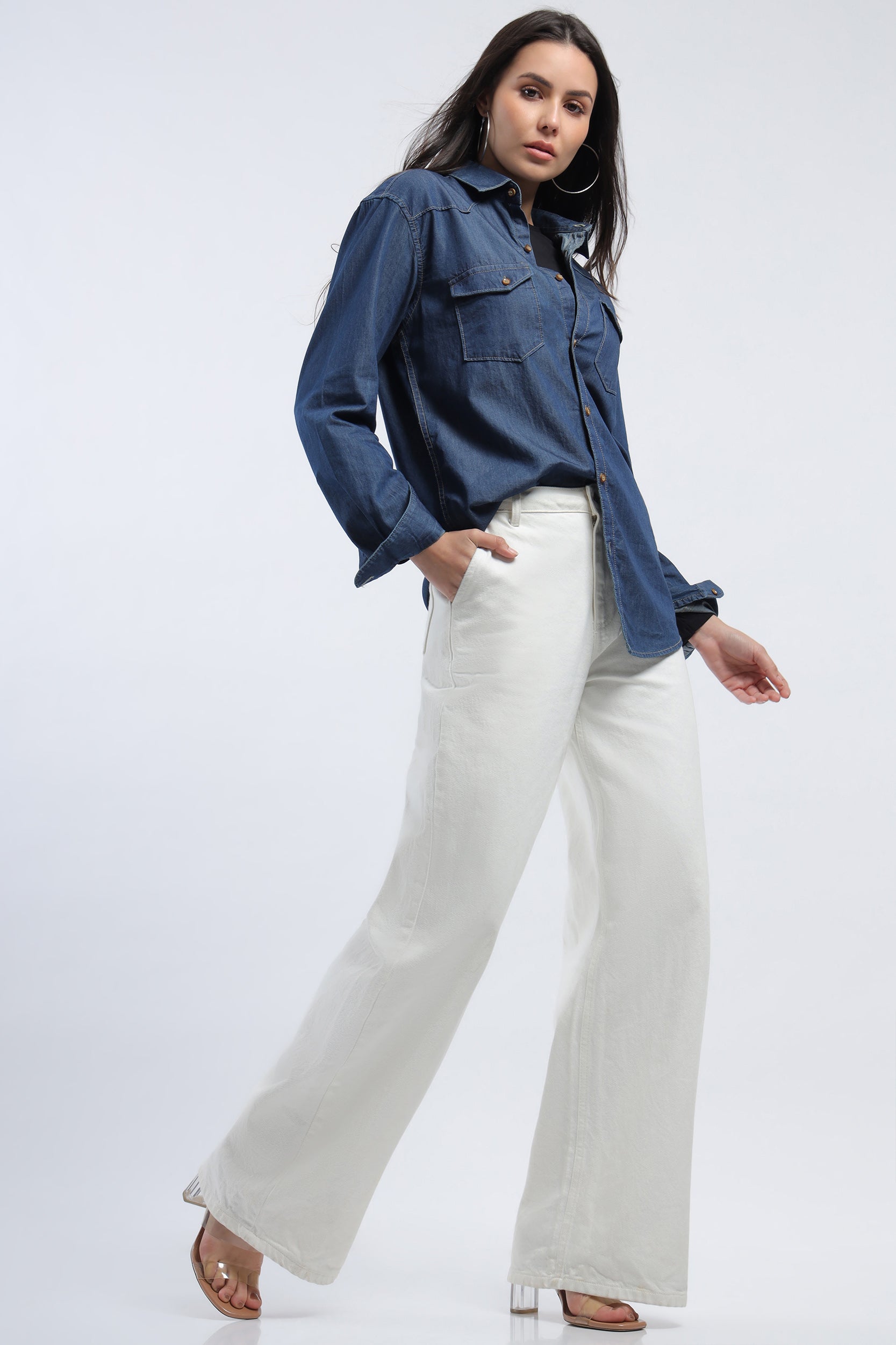 Unique Bargains Women's Plus Size Long Sleeve Button Down Denim Shirt 3X  Light Blue - Walmart.com