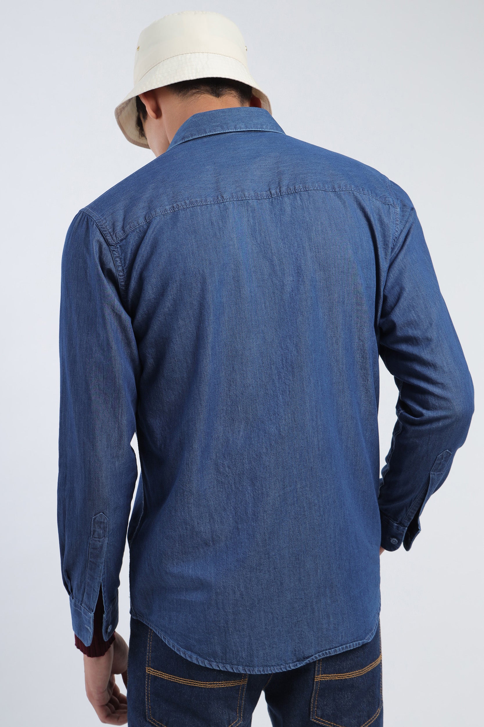 New River Genuine Article denim long sleeve shirt, collarless Size S | eBay