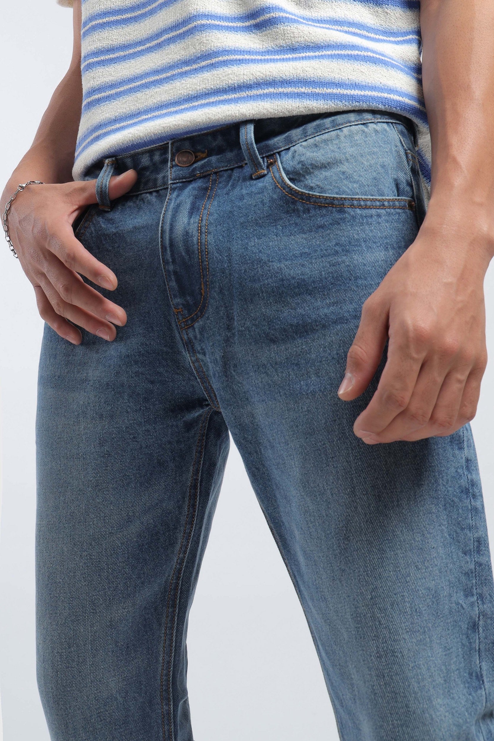 GD002 Mid Blue Slim Fit Men Jeans – Noggah Denims